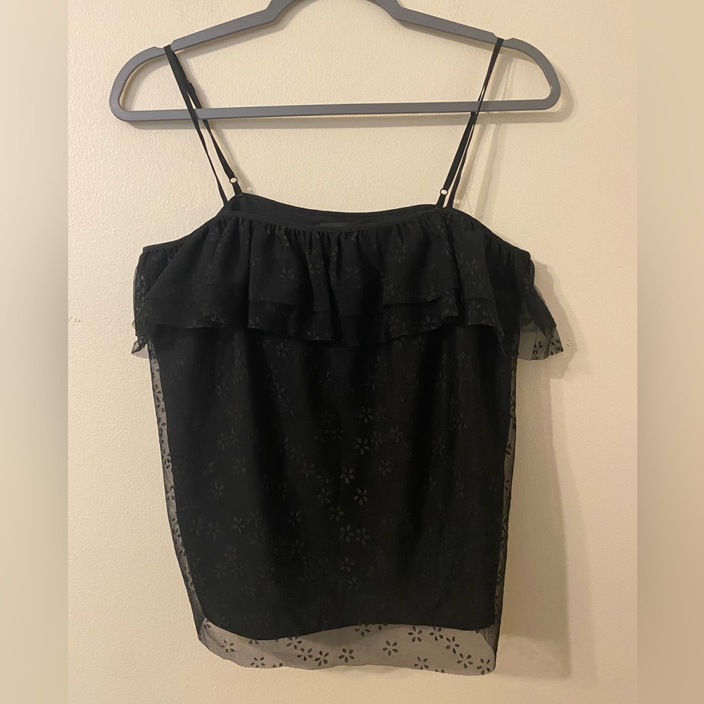 Womens J. Crew Black Spaghetti Strap Ruffle Lace Cover Tank Top Size‎ Small